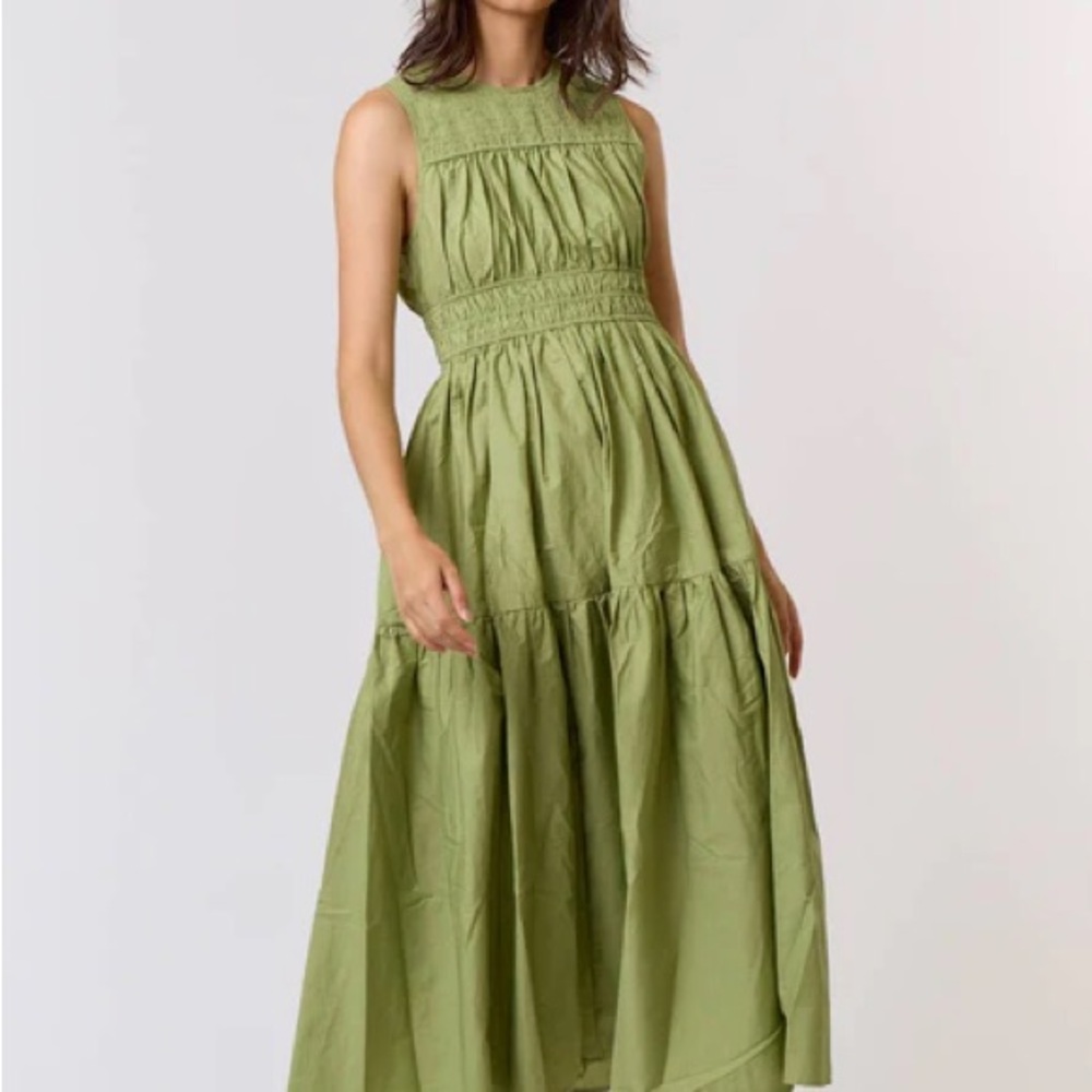 Sunday Sparks | Georgina Cotton Midi Dress | Elegant Green Sleeveless Maxi Dress